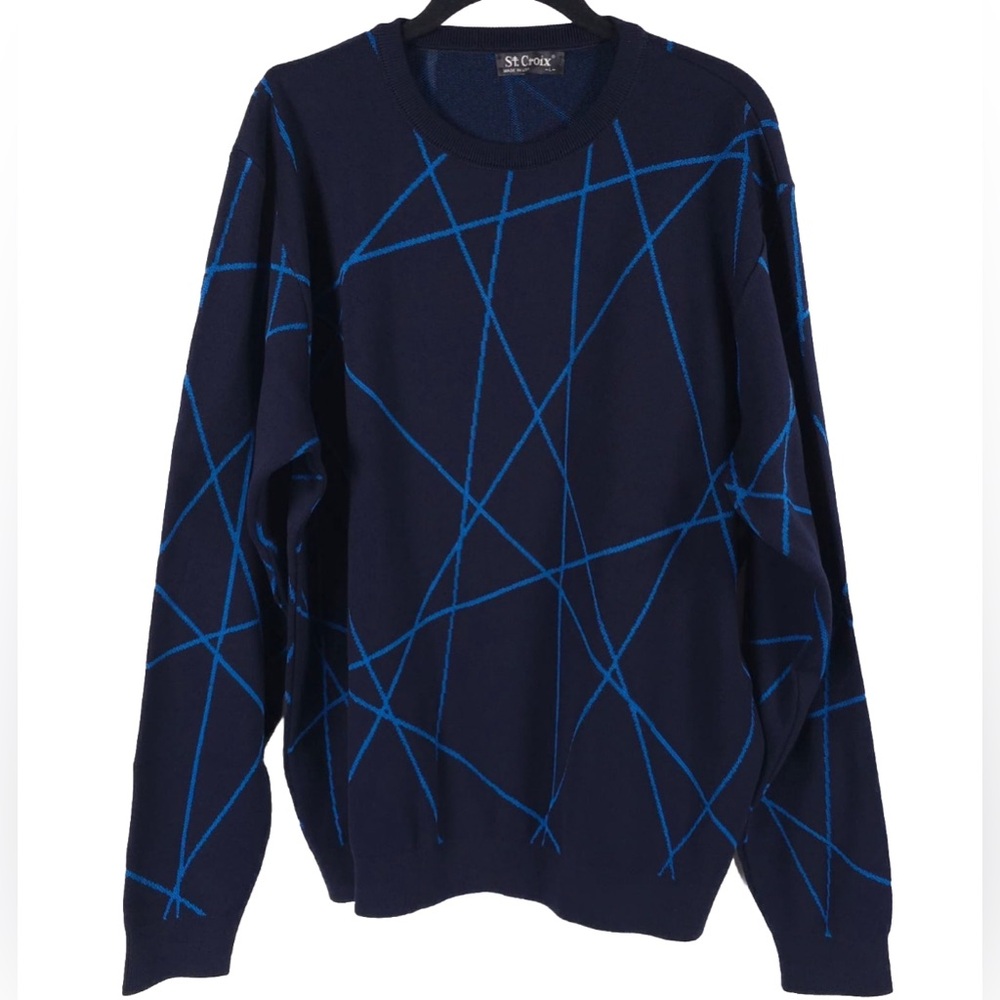 ST. CROIX Luxury ABSTRACT CrewNk Jacq Knit Pullover Sweater‎ Craftsmanship LARGE
